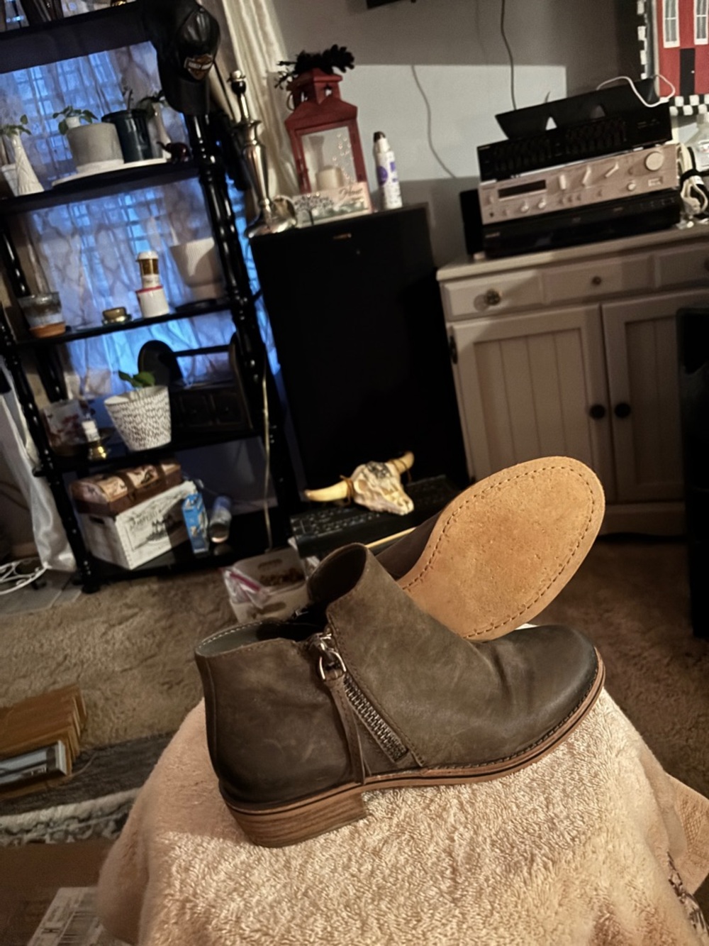 Gianni Bini Dark Brown Leather Ankle Booties with Decorative Outer Zip
